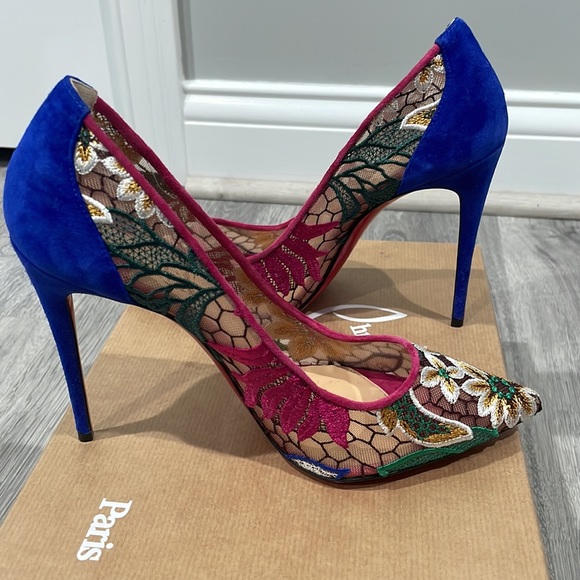 Christian Louboutin Follies Lace 100 Flora Pumps Size 38 - Picture 7 of 8